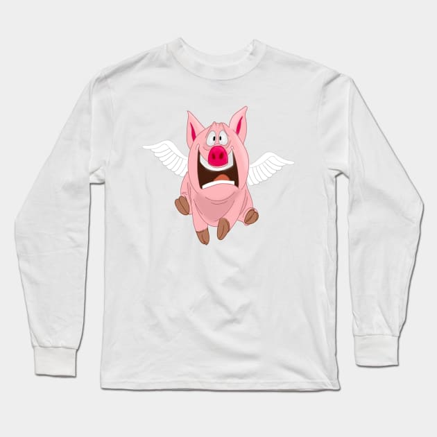 Cute Flying Pig named Bacon - Illustration Long Sleeve T-Shirt by Le petit fennec